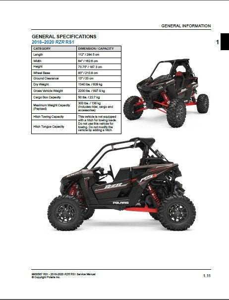2018-2020 Polaris RZR RS1 Service Repair Manual