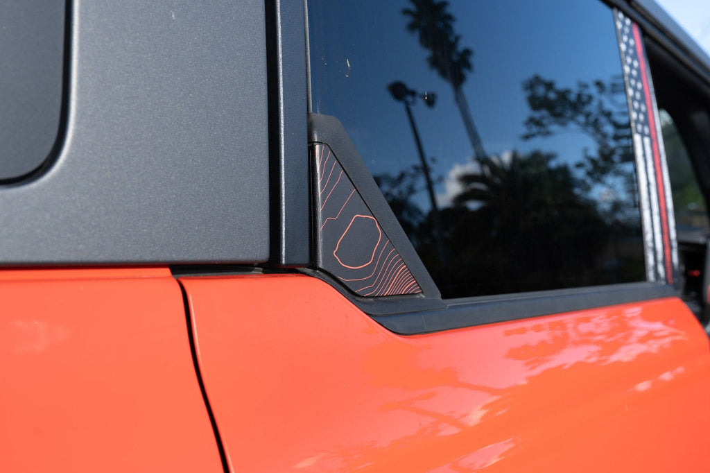 2021+ Bronco Topographic Design Rear Window Triangle Overlays 4 Door 2022 2023 2024 2025