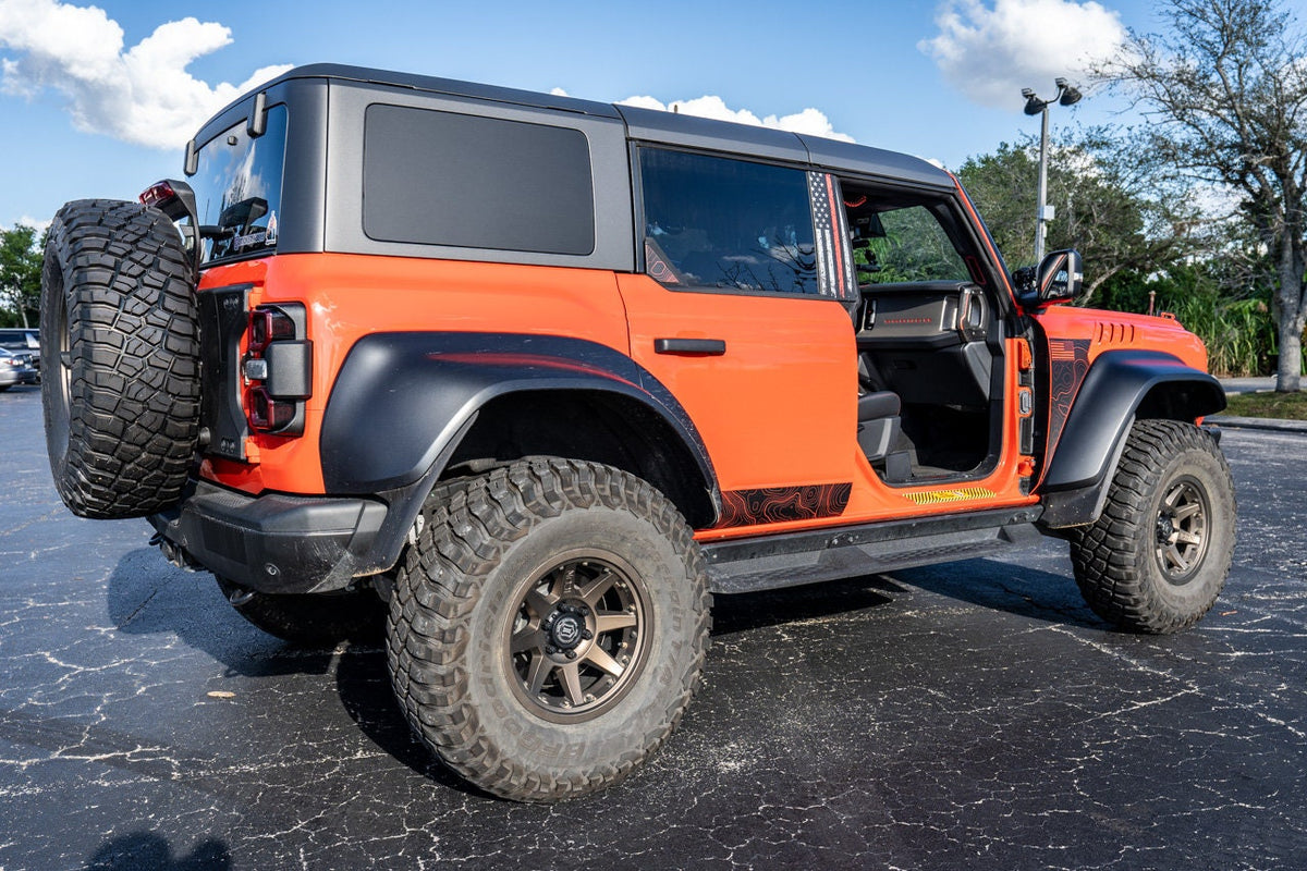2021+ Bronco Topographic Design Rear Window Triangle Overlays 4 Door 2022 2023 2024 2025