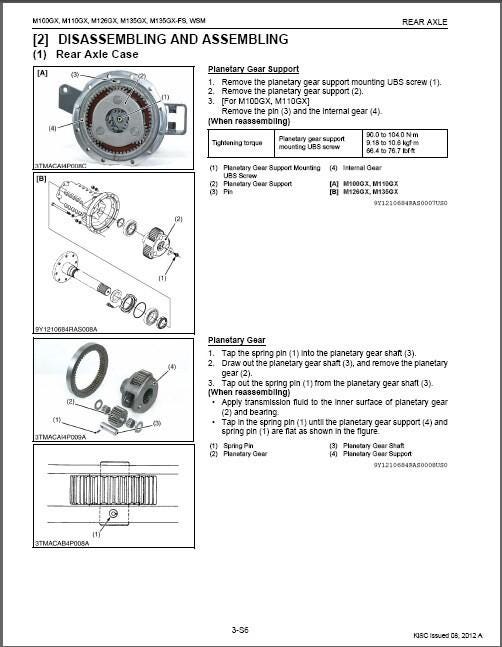 Kubota M100GX M110GX M126GX M135GX FS Tractor WSM Service Repair Manua