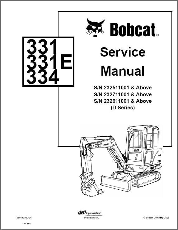 Bobcat 331, 331E, 334 G / D Series Compact Excavator Service Repair Manual