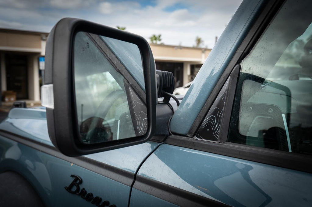 2021+ Bronco Topographic Design Front Window Triangle Overlays - 4 Door 2022 2023 2024 2025 2026