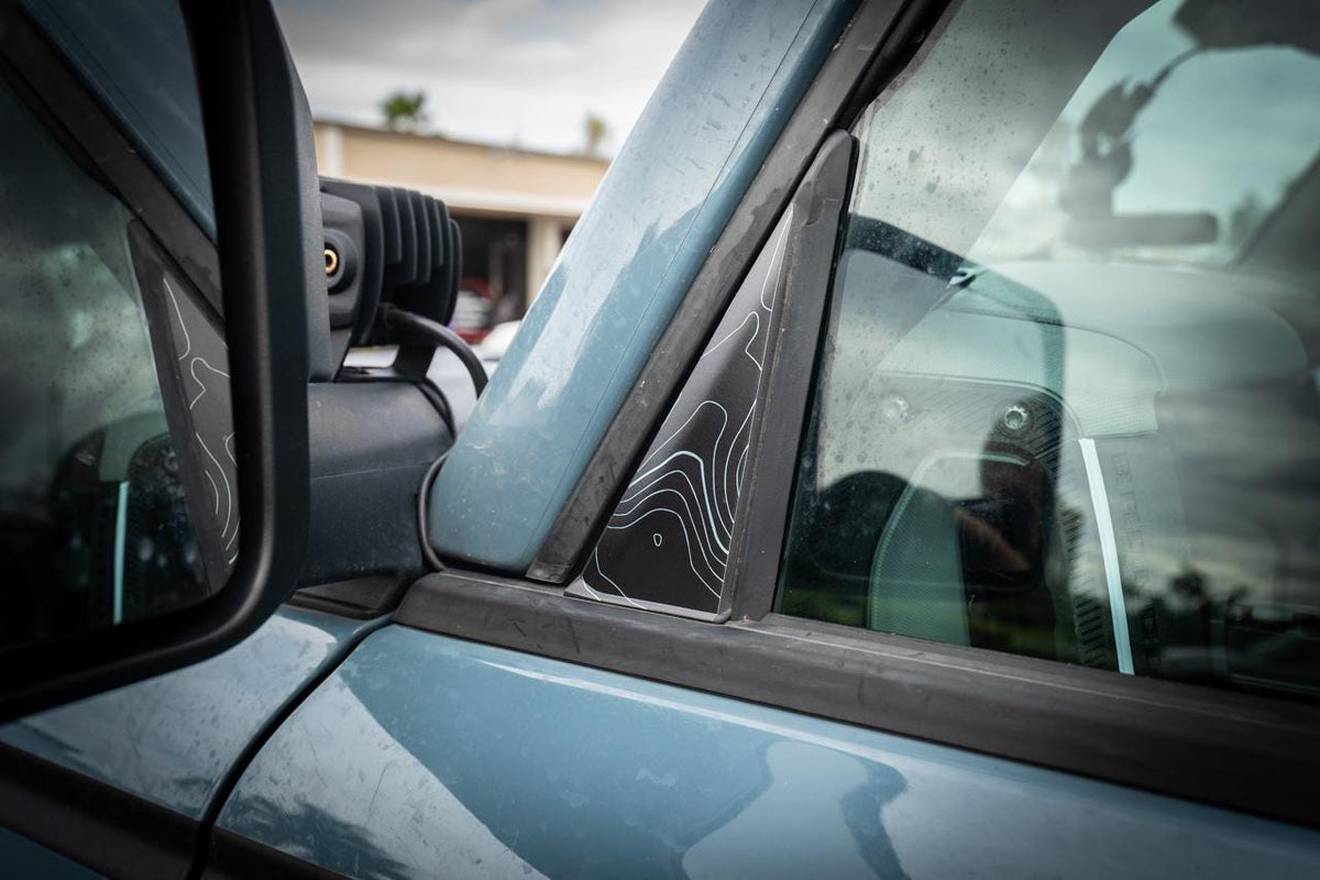 2021+ Bronco Topographic Design Front Window Triangle Overlays - 4 Door 2022 2023 2024 2025 2026