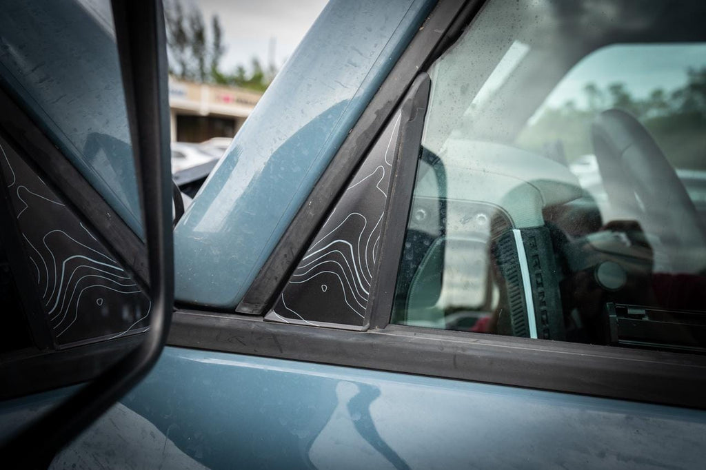 2021+ Bronco Topographic Design Front Window Triangle Overlays - 4 Door 2022 2023 2024 2025 2026