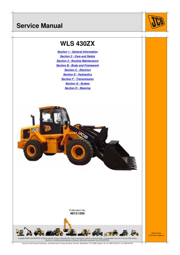 JCB WLS 430ZX Wheel Loading Shovel Service Manual