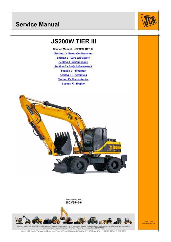 JCB JS200W TIER III Excavator Service Manual
