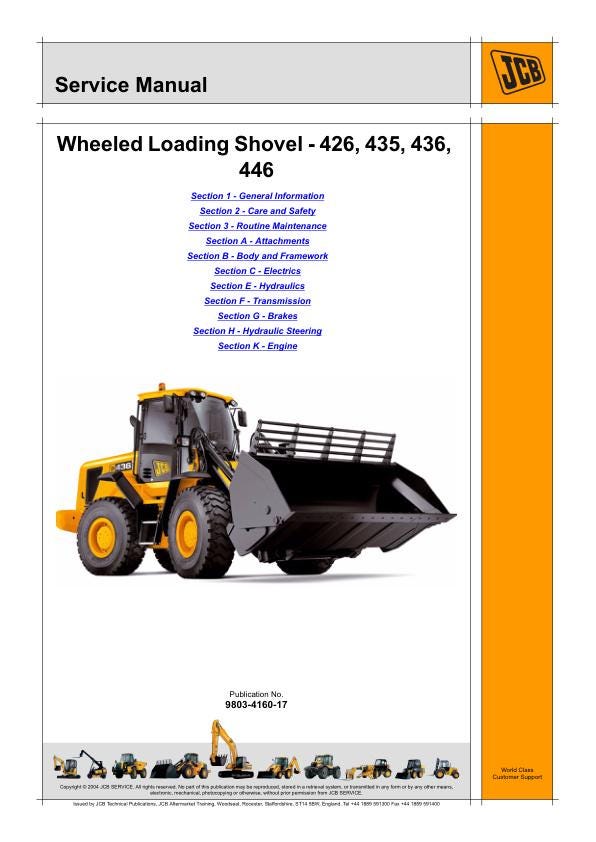 JCB426, 435, 436, 446 Wheeled Loading Shovel Service Manual