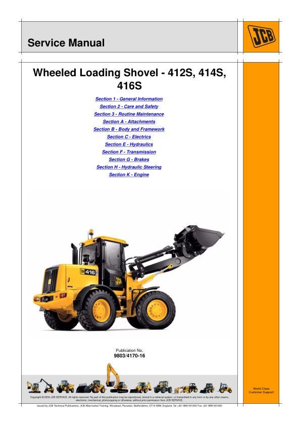 JCB 412S, 414S, 416S Wheeled Loading Shovel Service Manual