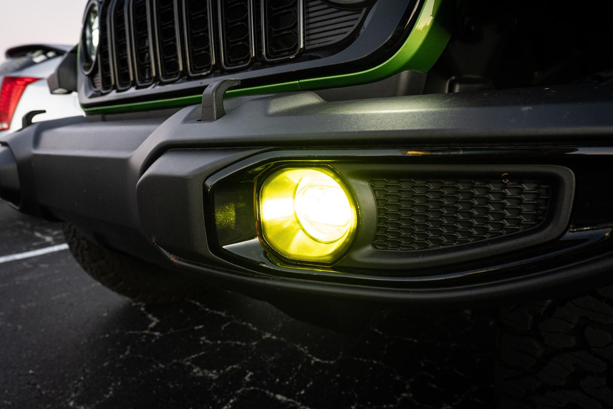 Yellow / Amber Fog Light Lenses for 2024 Jeep Wrangler JL Gladiator JT Plastic Bumpers