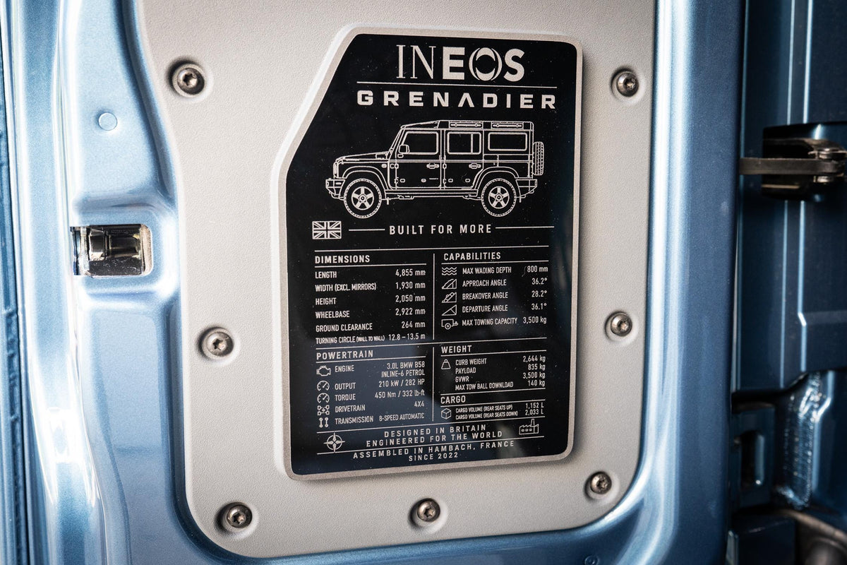 for INEOS Grenadier Rear Tailgate Spec Plate  2024 2025 2026 Gas Station Wagon